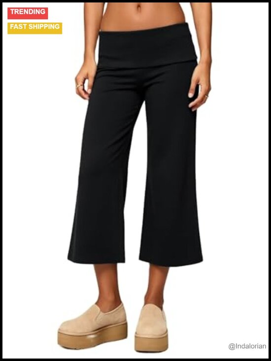 Pants - Flowy Wide Leg Gaucho Pants Capris Yoga Low Rise Palazzo